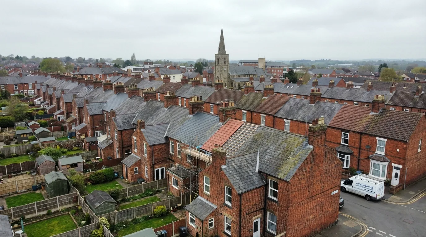 Aerial view of rooftops across a Lincolnshire town